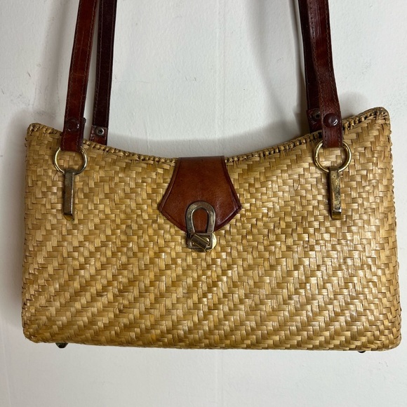 Vintage wicker bag with leather straps Woven Shoulder Bag - Picture 2 of 8